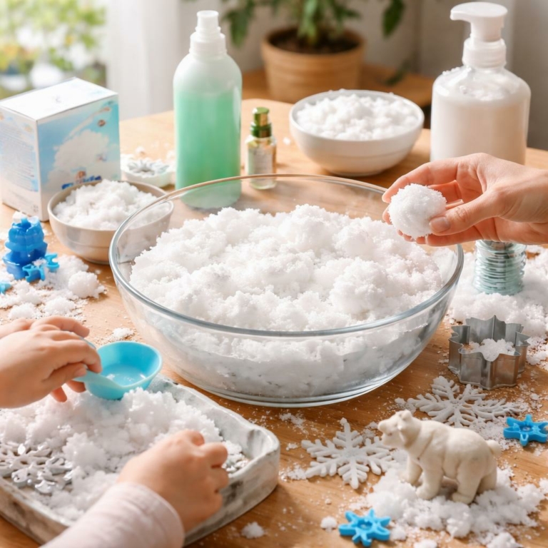 Créer de la neige artificielle froide à la maison — activité sensorielle simple et sûre